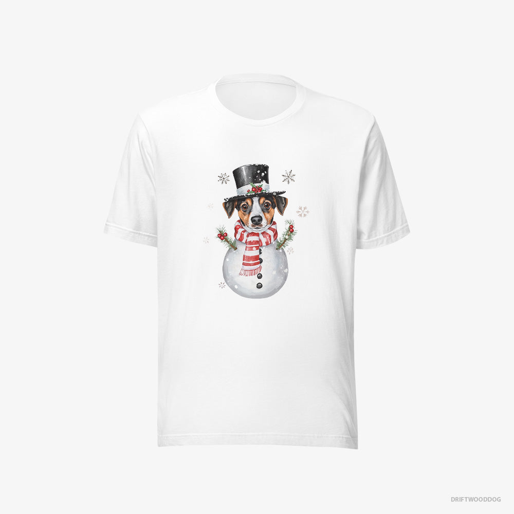 Jack Russell Terrier T-Shirt – Men White T-Shirt Eco-Friendly – as a Snowman (on White Background)