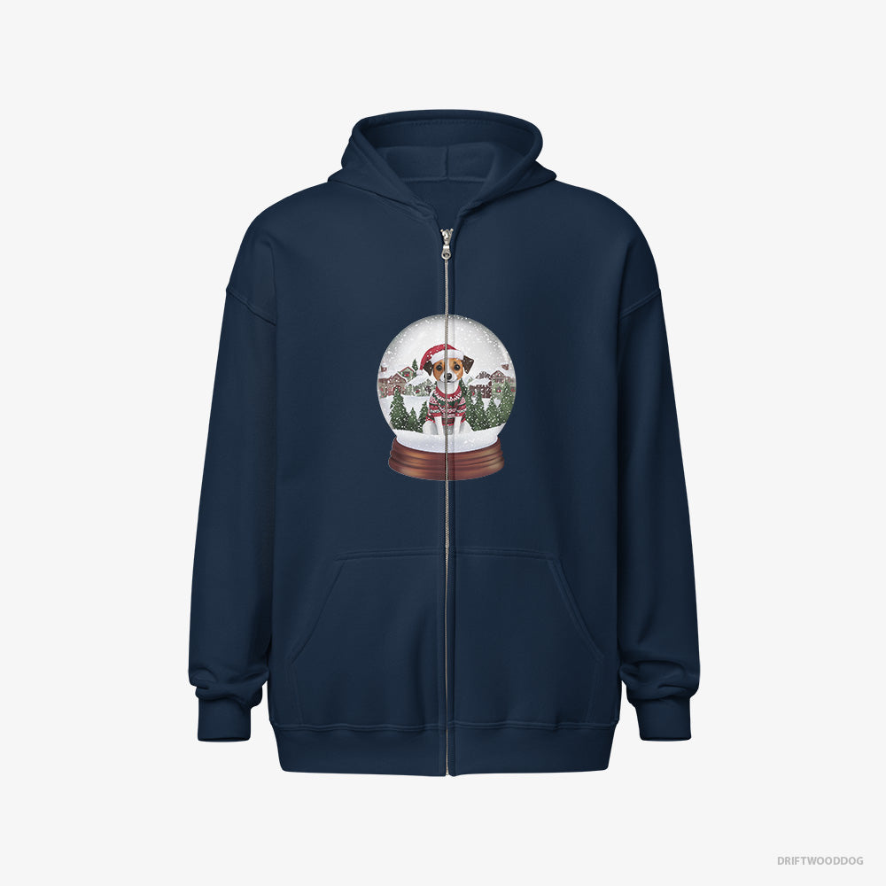 Jack Russell Terrier Inside a Holiday Snow Globe – Men's Hoodie Navy Full-Zip – Full-Zip