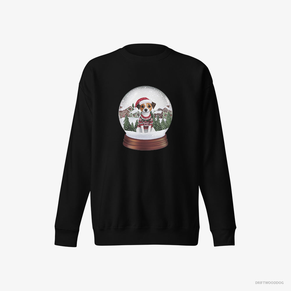 Jack Russell Terrier Sweatshirt – Women Black Sweatshirt Eco-Friendly – Inside a Holiday Snow Globe (on White Background)