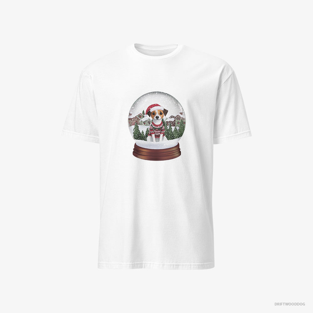 Jack Russell Terrier T-Shirt – Men White T-Shirt Classic – Inside a Holiday Snow Globe (on White Background)