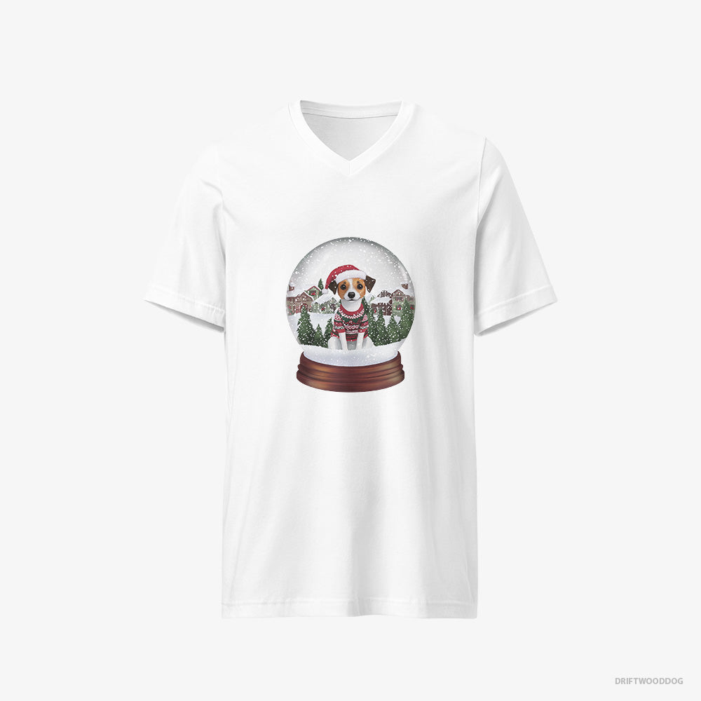 Jack Russell Terrier Inside a Holiday Snow Globe V-Neck T-Shirt