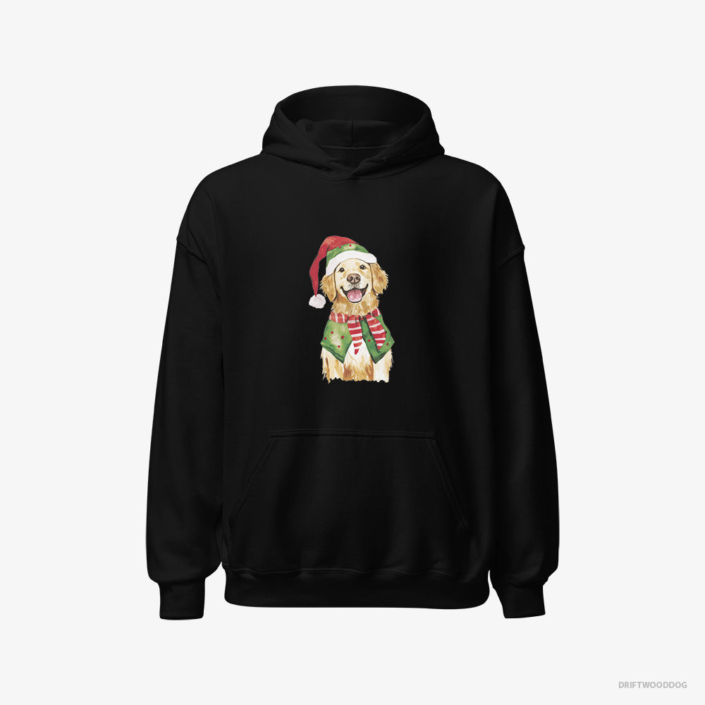 Golden Retriever Hoodie – Women Black Hoodie Classic – in Elf Attire (on White Background)