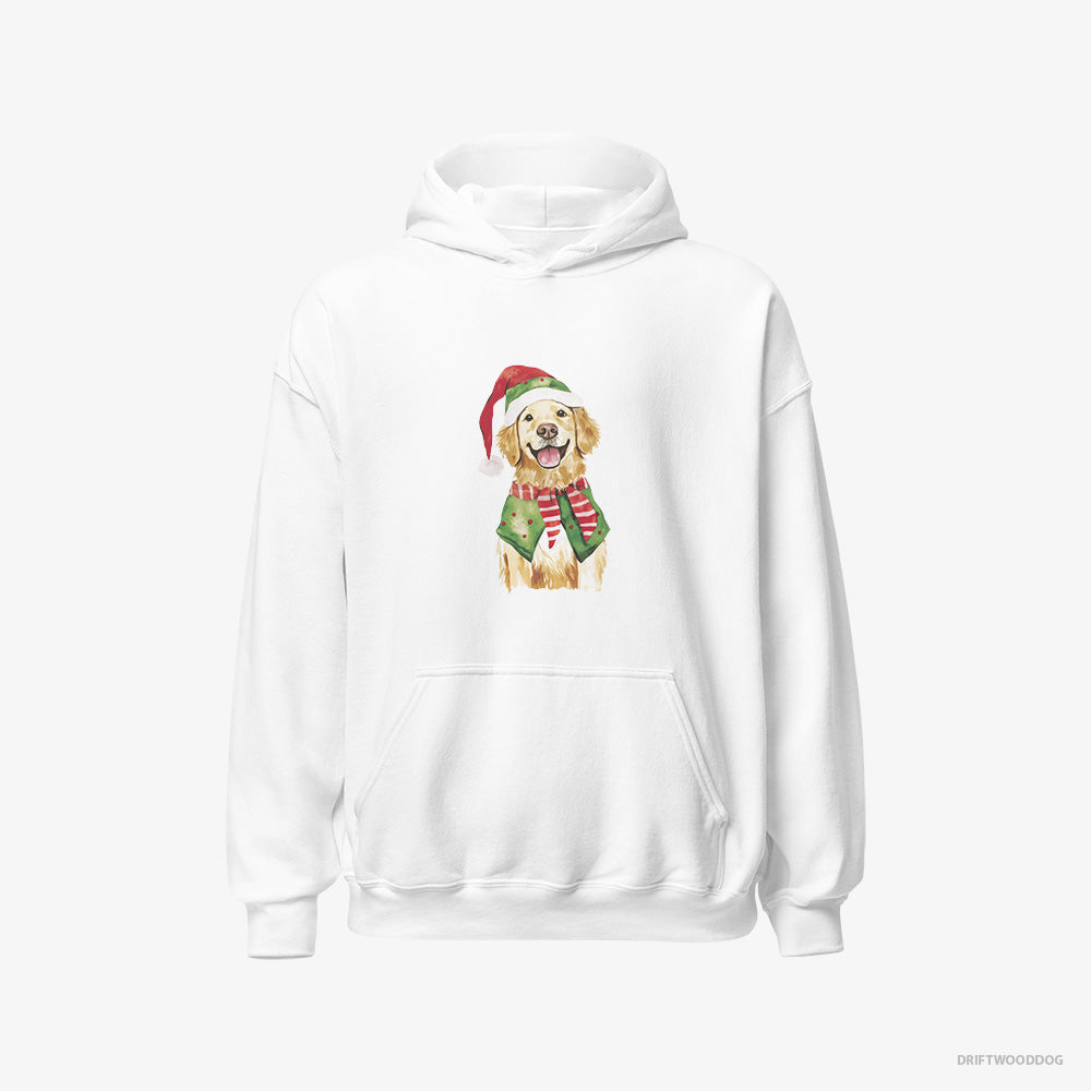 Golden Retriever Hoodie – Men White Hoodie Classic – in Elf Attire (on White Background)