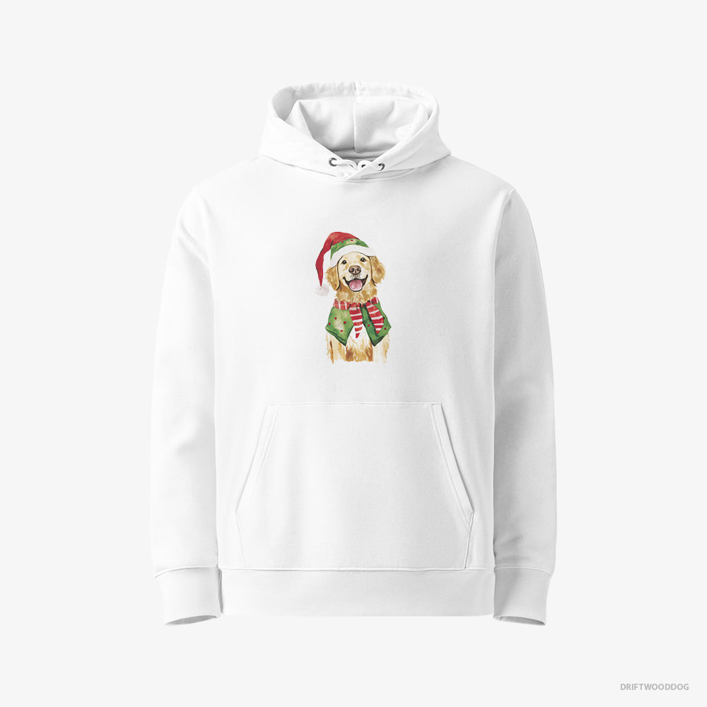 Golden Retriever Hoodie – Women White Hoodie Eco-Friendly – in Elf Attire (on White Background)