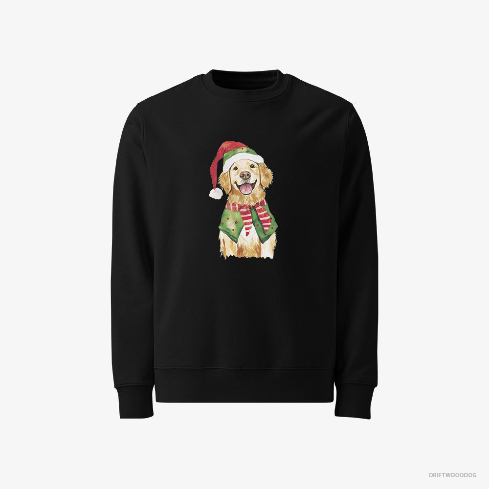 Golden Retriever Sweatshirt – Men Black Sweatshirt Classic – in Elf Attire (on White Background)