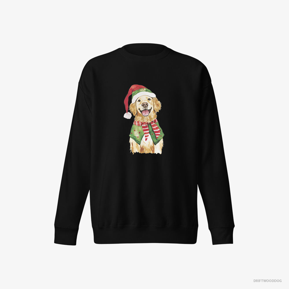 Golden Retriever Sweatshirt – Men Black Sweatshirt Eco-Friendly – in Elf Attire (on White Background)