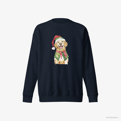 Golden Retriever Sweatshirt – Men Navy Sweatshirt Eco-Friendly – in Elf Attire (on White Background)