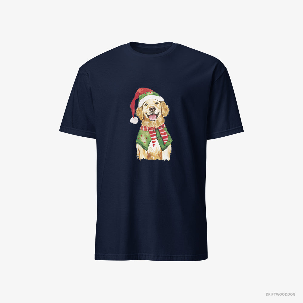 Golden Retriever T-Shirt – Men Navy T-Shirt Classic – in Elf Attire (on White Background)