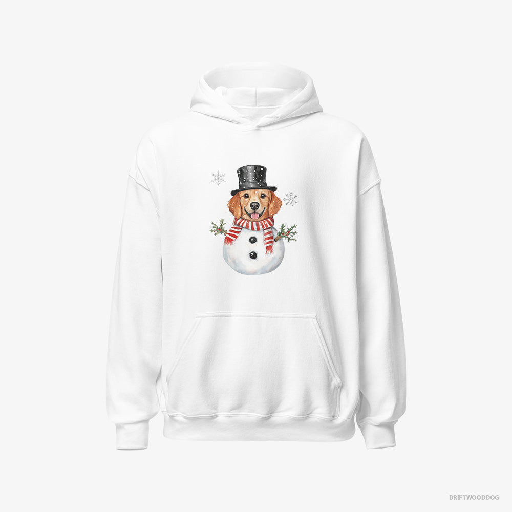 Golden Retriever Hoodie – Men White Hoodie Classic – Dressed Up as a Snowman (on White Background)