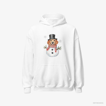 Golden Retriever Hoodie – Men White Hoodie Classic – Dressed Up as a Snowman (on White Background)