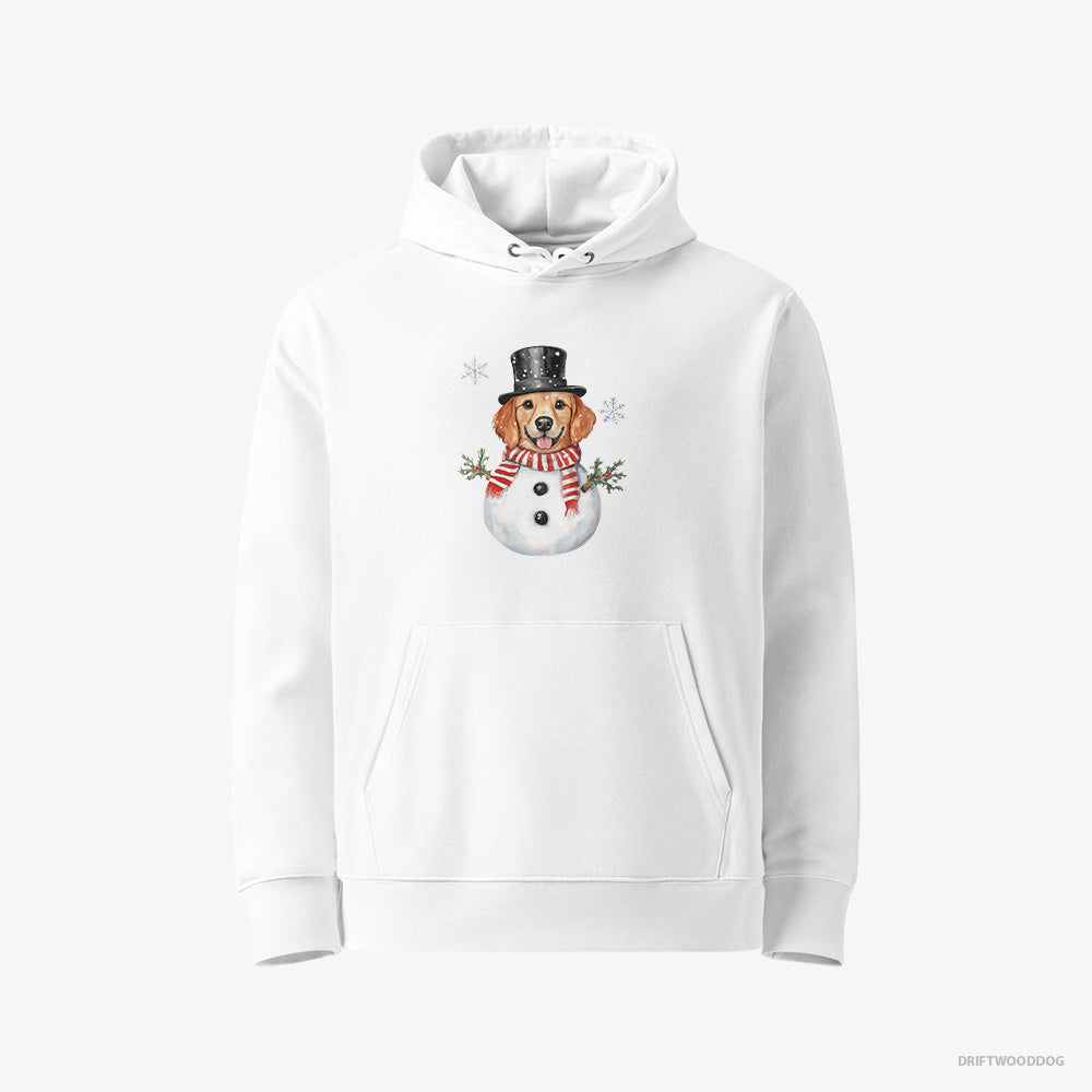 Golden Retriever Hoodie – Women White Hoodie Eco-Friendly – Dressed Up as a Snowman (on White Background)