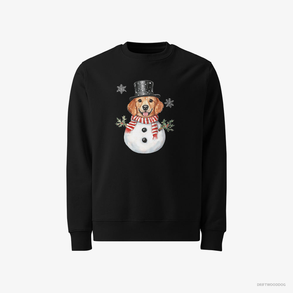 Golden Retriever Sweatshirt – Men Black Sweatshirt Classic – Dressed Up as a Snowman (on White Background)