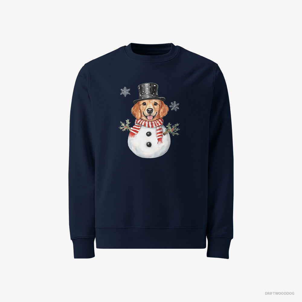 Golden Retriever Sweatshirt – Men Navy Sweatshirt Classic – Dressed Up as a Snowman (on White Background)