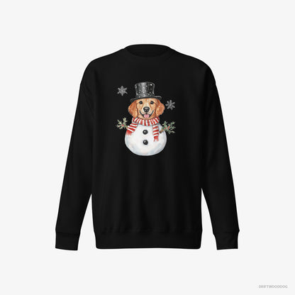 Golden Retriever Sweatshirt – Men Black Sweatshirt Eco-Friendly – Dressed Up as a Snowman (on White Background)