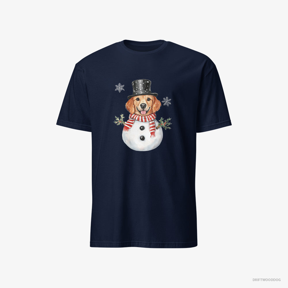 Golden Retriever T-Shirt – Men Navy T-Shirt Classic – Dressed Up as a Snowman (on White Background)