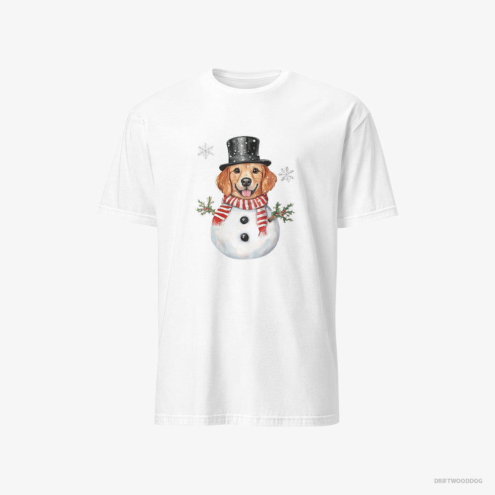 Golden Retriever T-Shirt – Men White T-Shirt Classic – Dressed Up as a Snowman (on White Background)