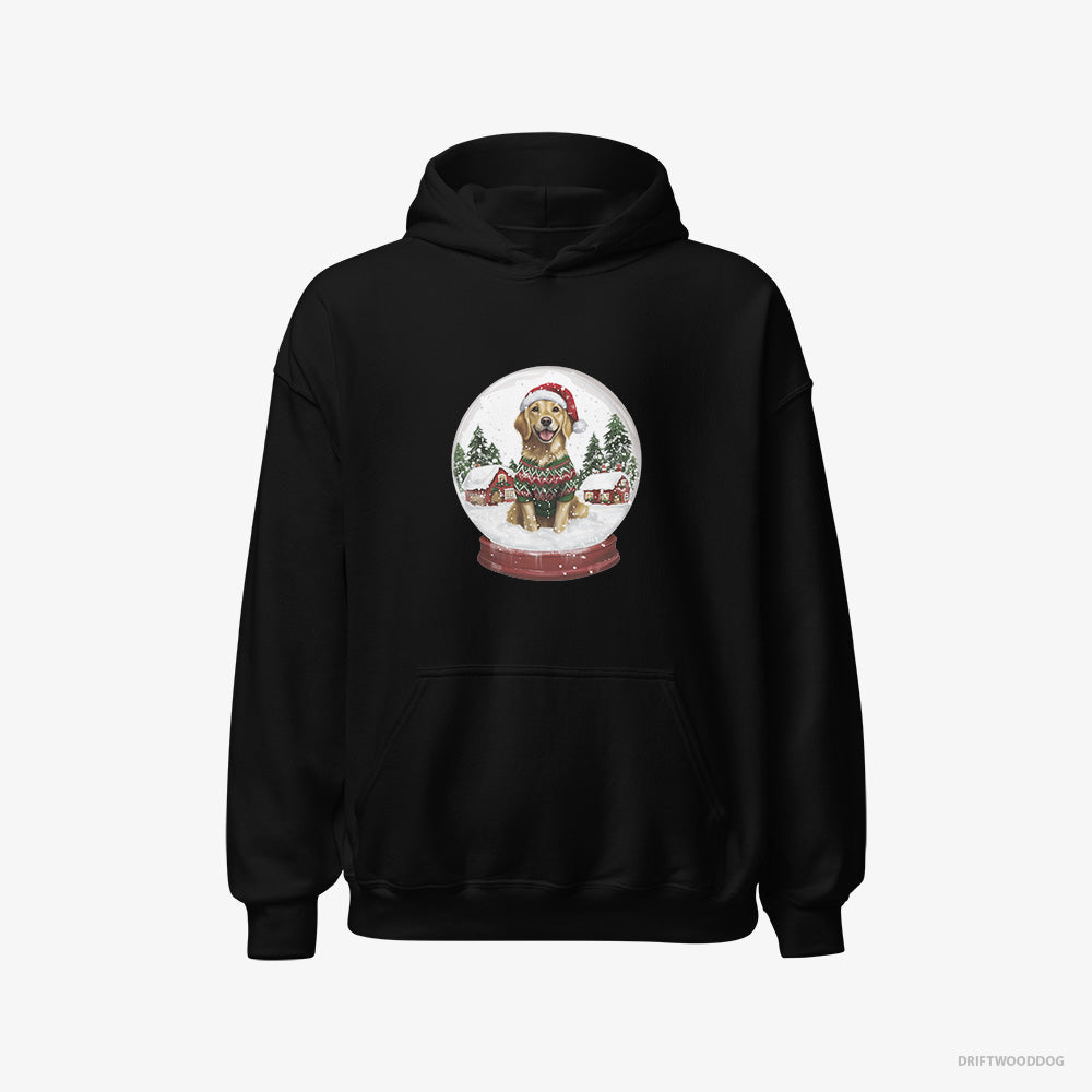 Golden Retriever Hoodie – Women Black Hoodie Classic – in a Snow Globe (on White Background)