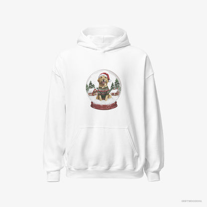 Golden Retriever Hoodie – Men White Hoodie Classic – in a Snow Globe (on White Background)