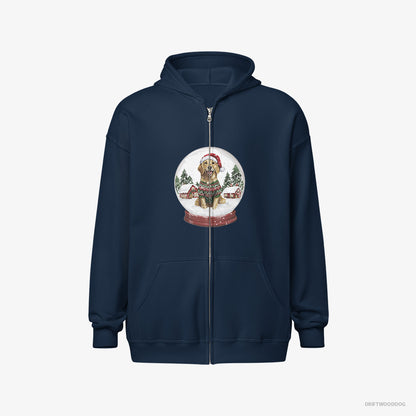 Golden Retriever Hoodie – Men Navy Hoodie Full-Zip – in a Snow Globe (on White Background)