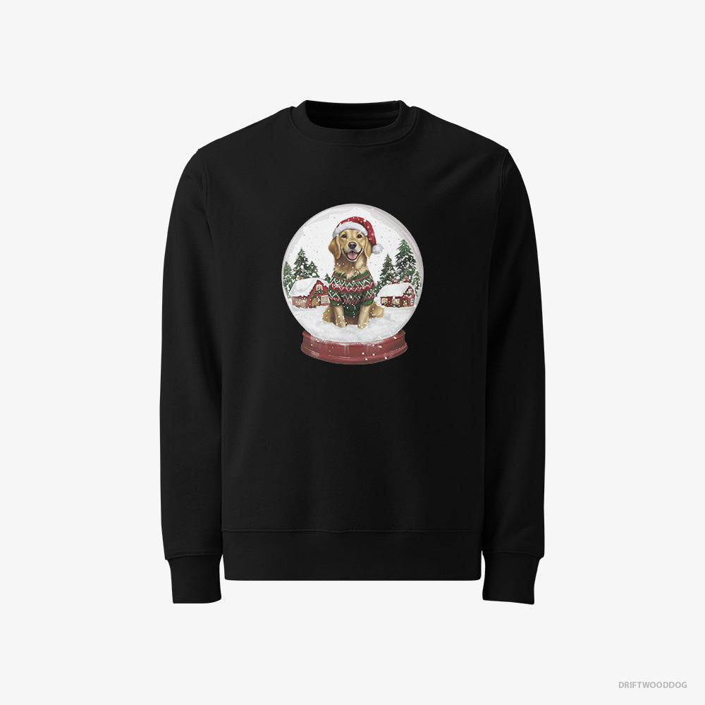 Golden Retriever Sweatshirt – Men Black Sweatshirt Classic – in a Snow Globe (on White Background)