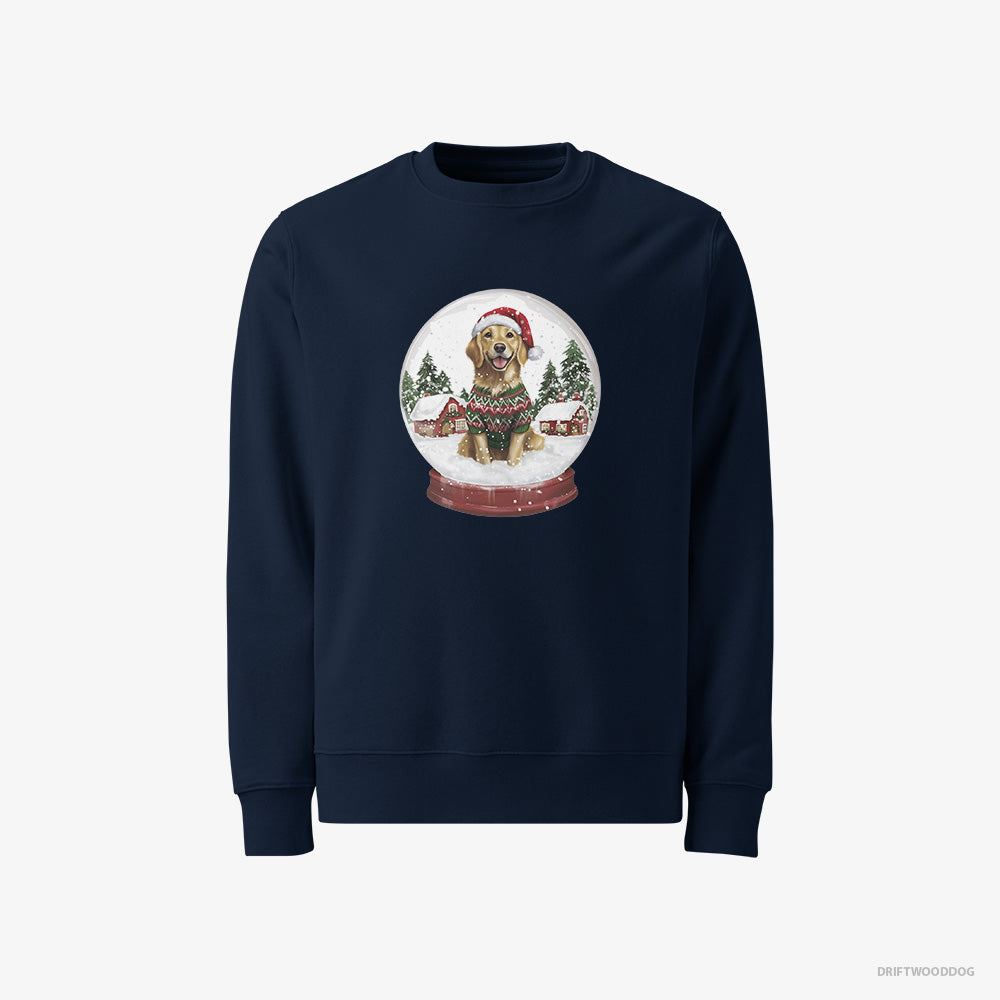 Golden Retriever Sweatshirt – Men Navy Sweatshirt Classic – in a Snow Globe (on White Background)