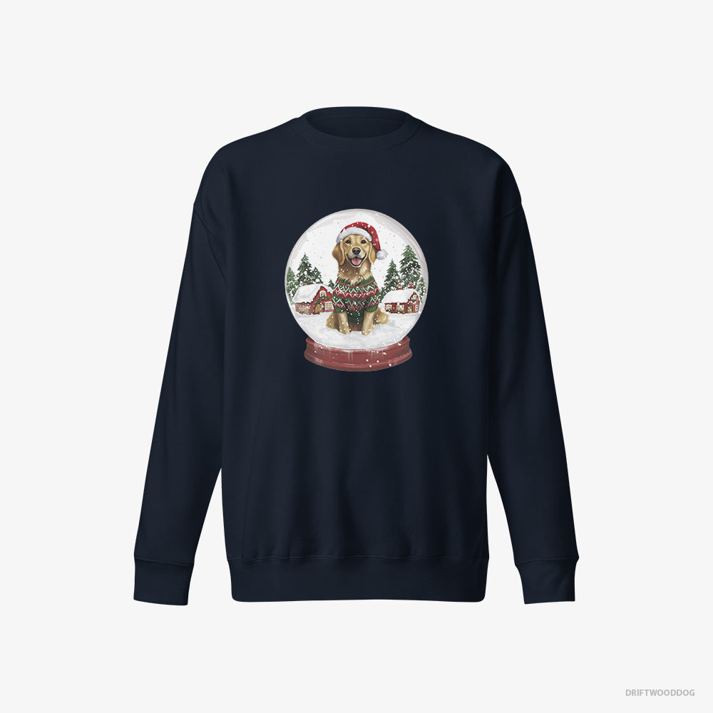 Golden Retriever Sweatshirt – Men Navy Sweatshirt Eco-Friendly – in a Snow Globe (on White Background)