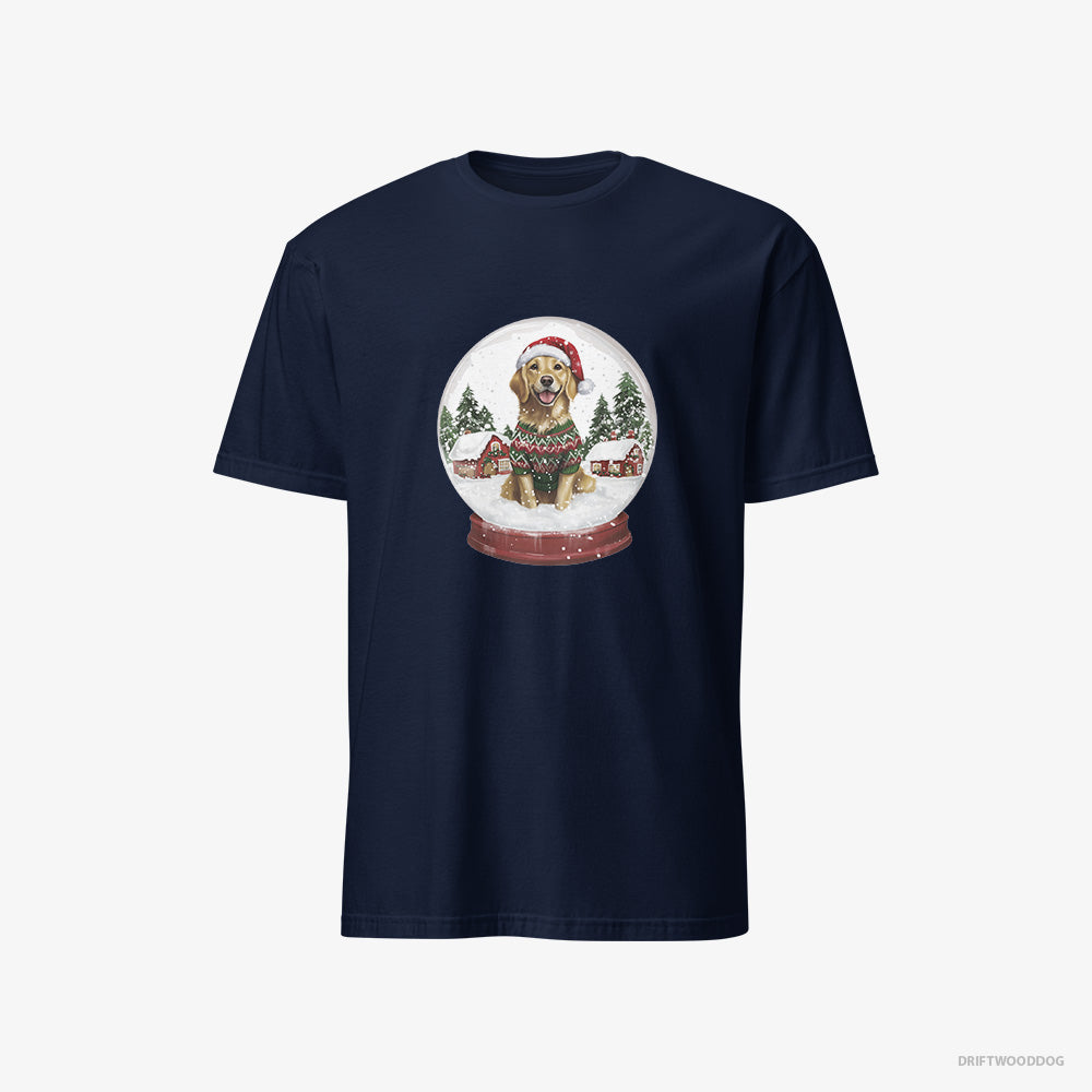 Golden Retriever T-Shirt – Men Navy T-Shirt Classic – in a Snow Globe (on White Background)