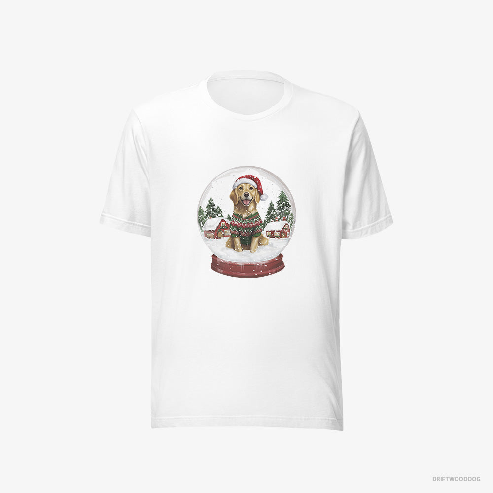 Golden Retriever T-Shirt – Men White T-Shirt Eco-Friendly – in a Snow Globe (on White Background)