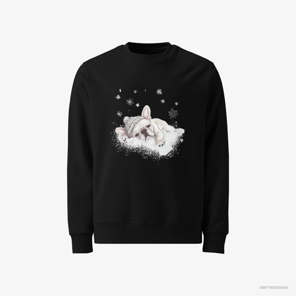 French Bulldog Sweatshirt – Men Black Sweatshirt Classic – Gently Lying on a Cloud (on White Background)