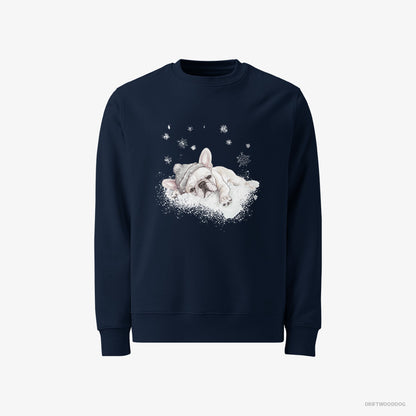 French Bulldog Sweatshirt – Men Navy Sweatshirt Classic – Gently Lying on a Cloud (on White Background)