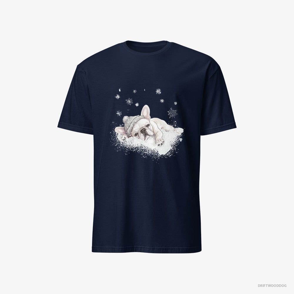 French Bulldog T-Shirt – Men Navy T-Shirt Classic – Gently Lying on a Cloud (on White Background)