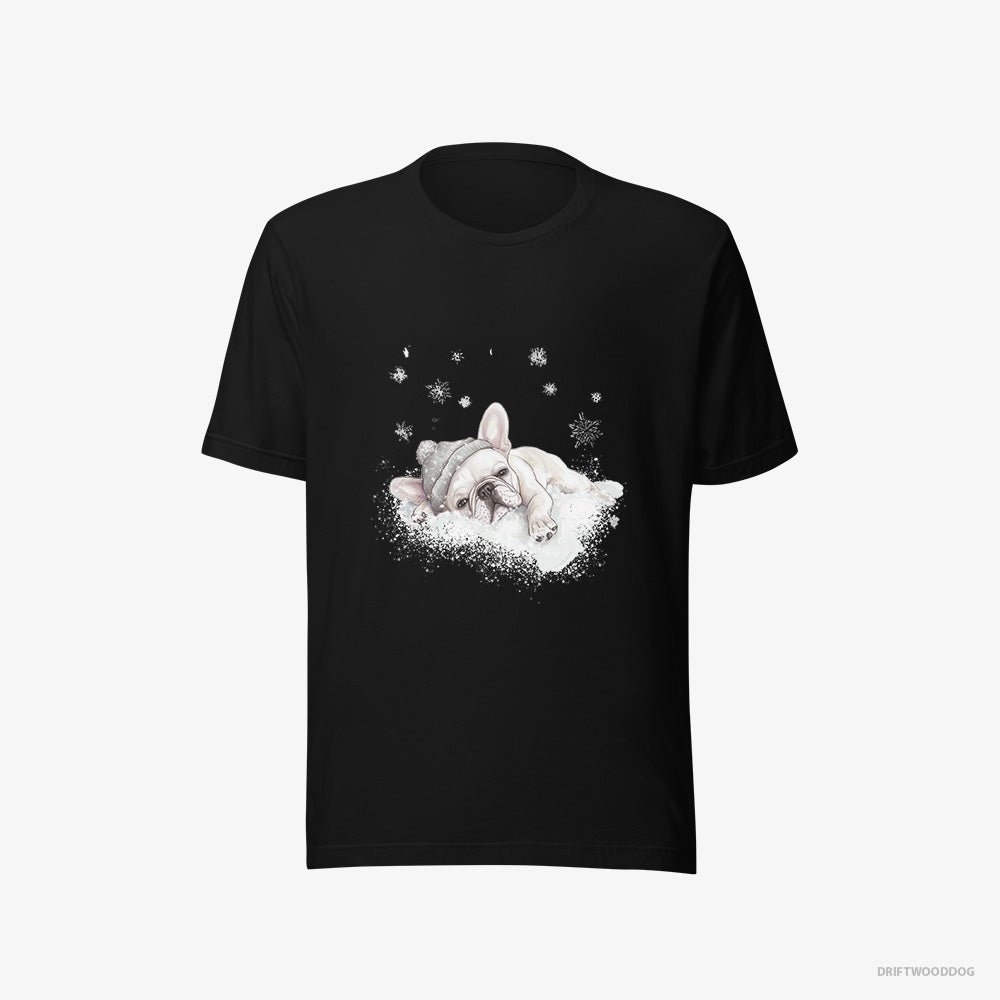 French Bulldog T-Shirt – Men Black T-Shirt Eco-Friendly – Gently Lying on a Cloud (on White Background)