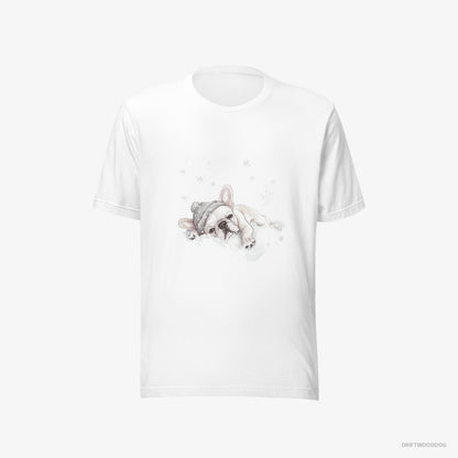 French Bulldog T-Shirt – Men White T-Shirt Eco-Friendly – Gently Lying on a Cloud (on White Background)