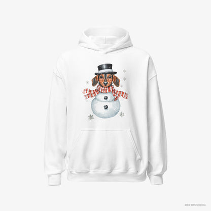 Dachshund Hoodie – Men White Hoodie Classic – in a Snowman Look (on White Background)