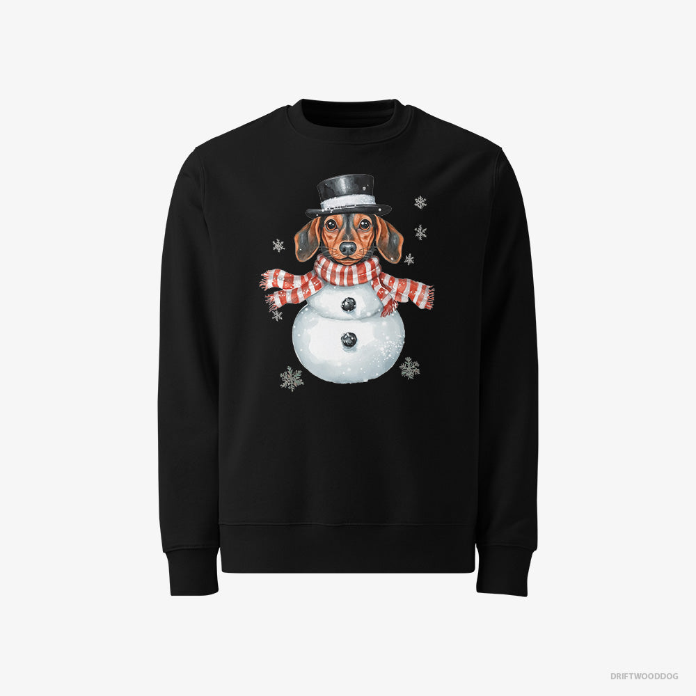 Dachshund Sweatshirt – Men Black Sweatshirt Classic – in a Snowman Look (on White Background)