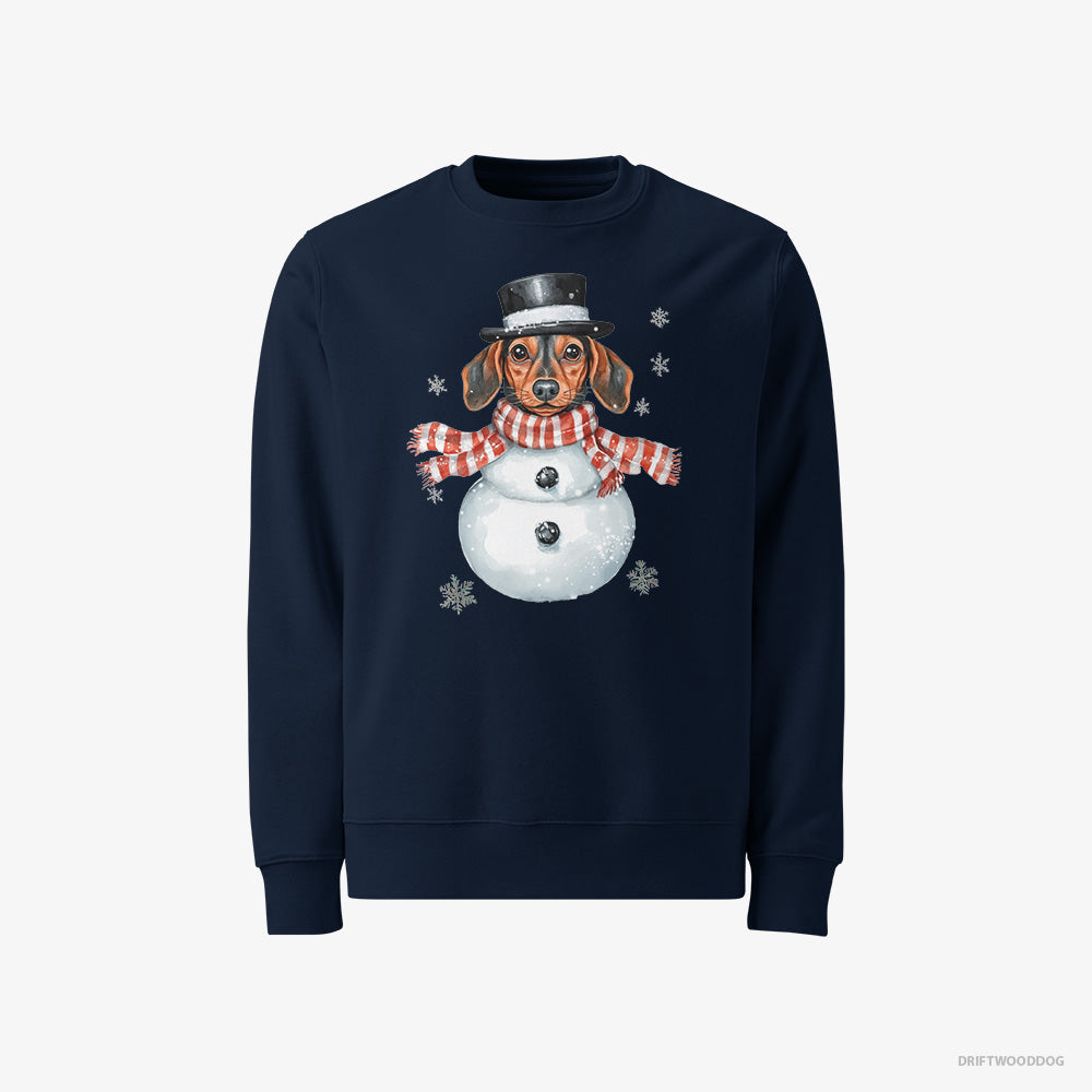 Dachshund Sweatshirt – Men Navy Sweatshirt Classic – in a Snowman Look (on White Background)