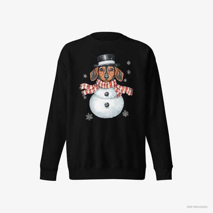 Dachshund Sweatshirt – Men Black Sweatshirt Eco-Friendly – in a Snowman Look (on White Background)