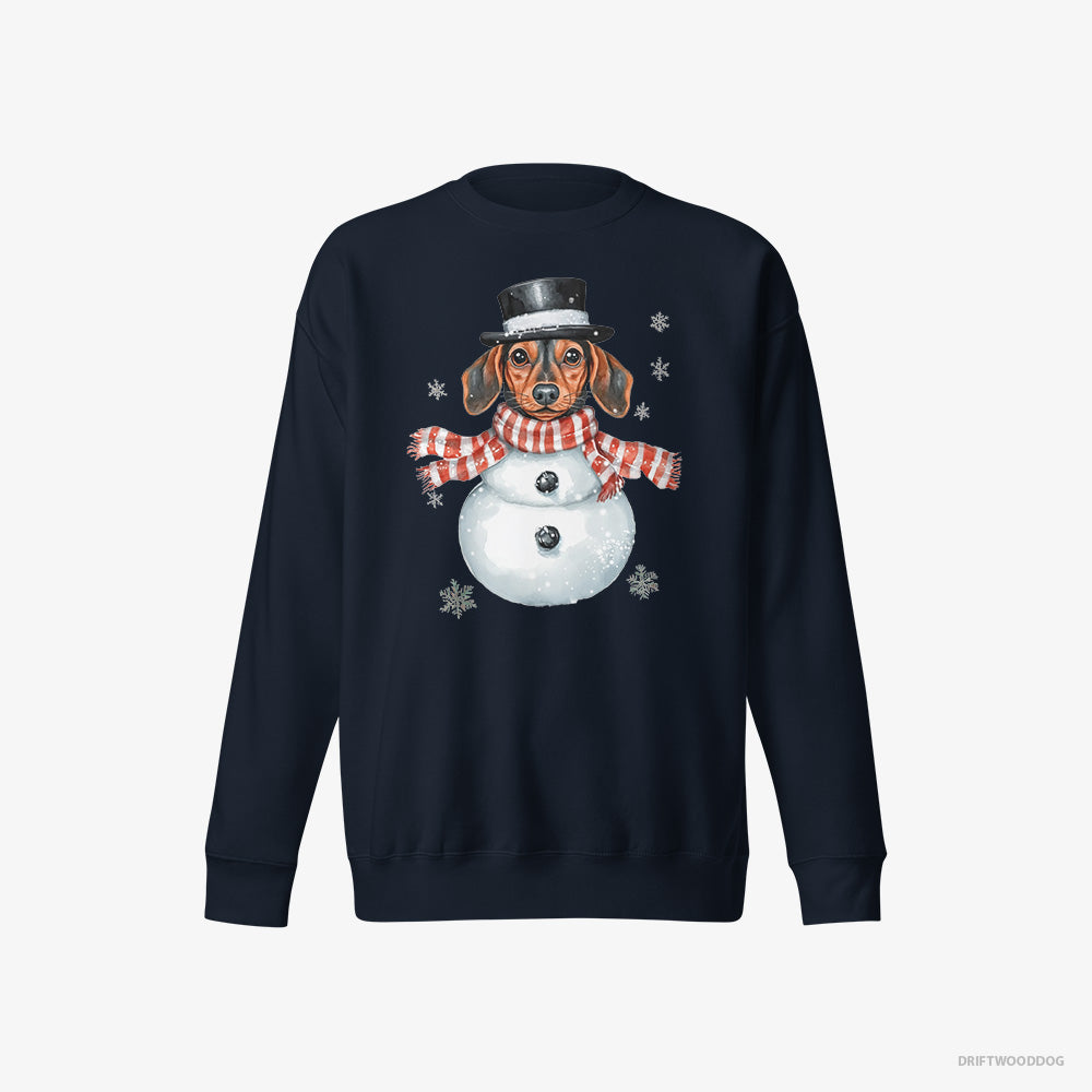 Dachshund Sweatshirt – Men Navy Sweatshirt Eco-Friendly – in a Snowman Look (on White Background)