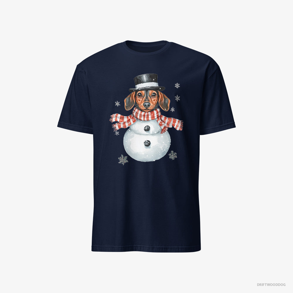 Dachshund T-Shirt – Men Navy T-Shirt Classic – in a Snowman Look (on White Background)