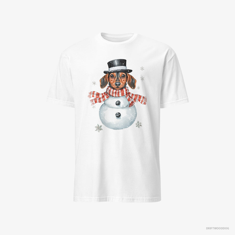 Dachshund T-Shirt – Men White T-Shirt Classic – in a Snowman Look (on White Background)