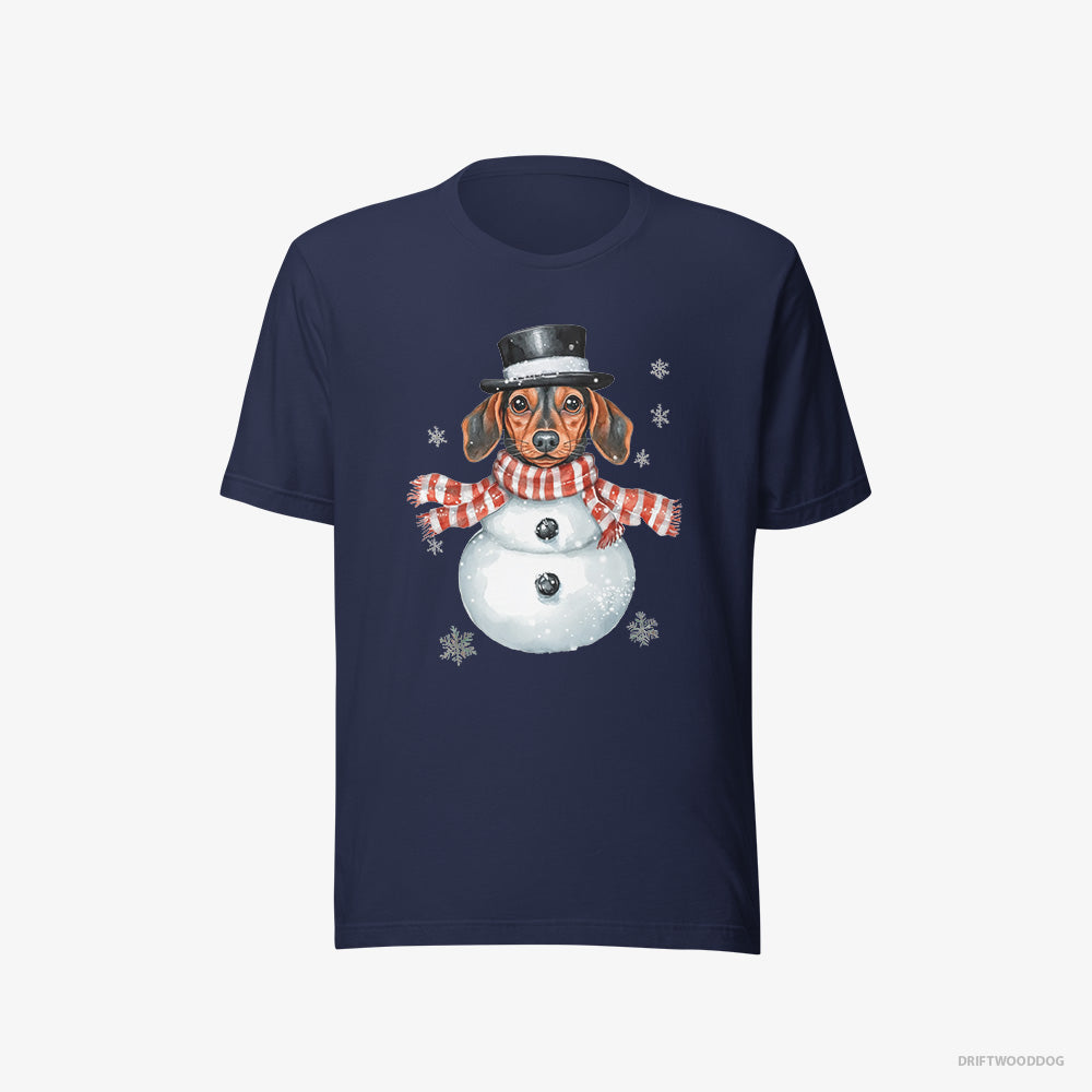 Dachshund T-Shirt – Men Navy T-Shirt Eco-Friendly – in a Snowman Look (on White Background)