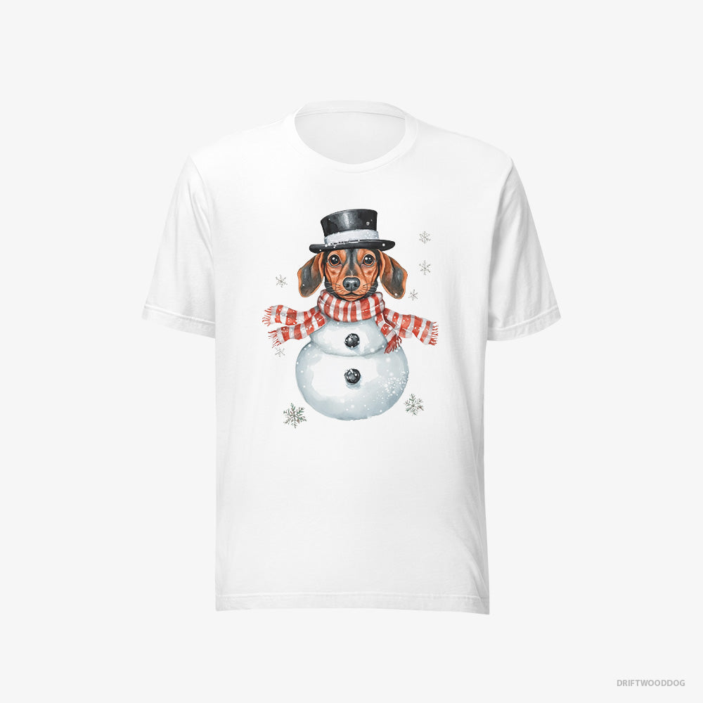 Dachshund T-Shirt – Men White T-Shirt Eco-Friendly – in a Snowman Look (on White Background)