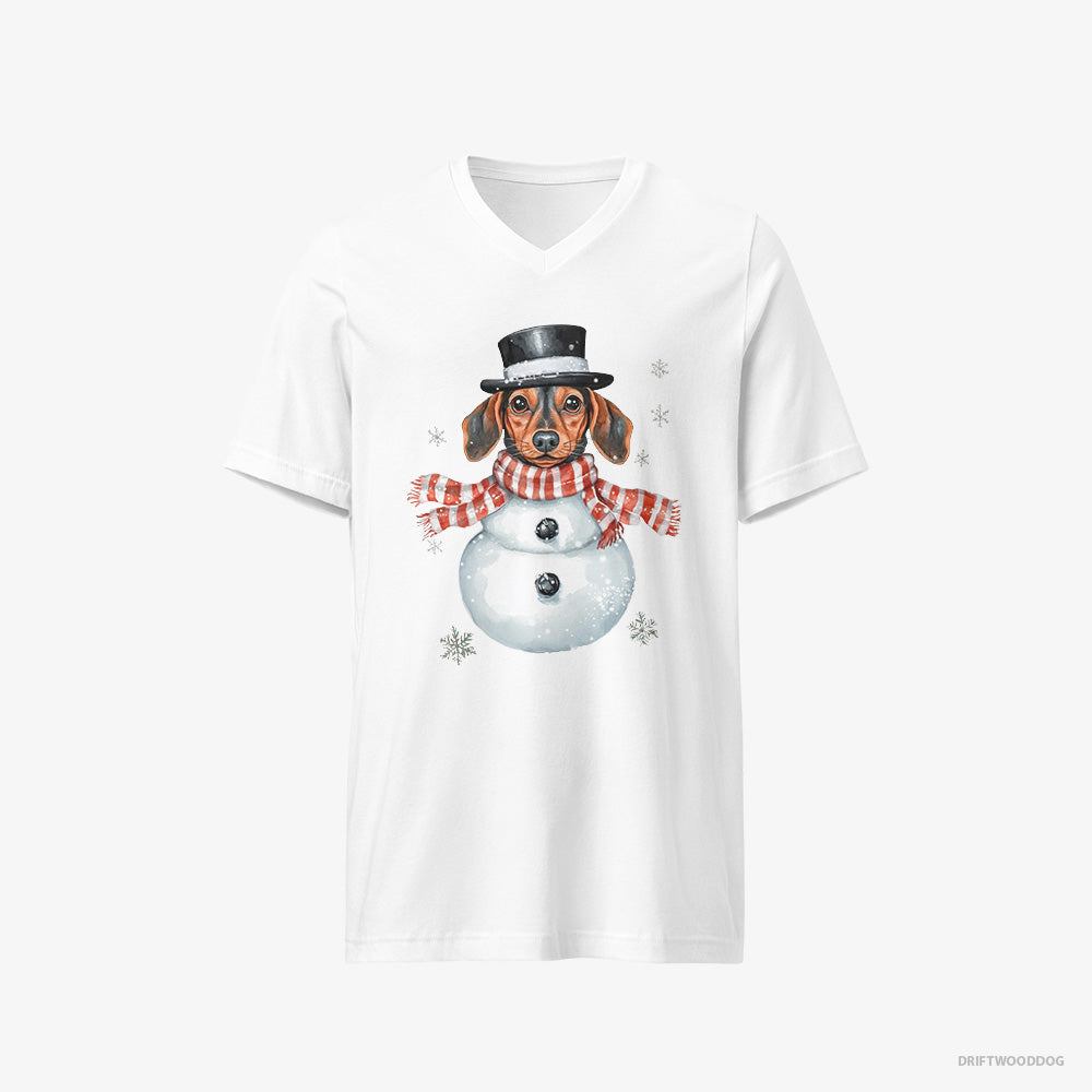 Dachshund in a Snowman Look V-Neck T-Shirt