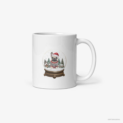 French Bulldog Encased in a Christmas Snow Globe White Mug