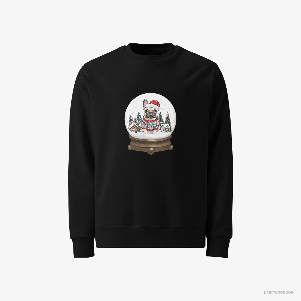 French Bulldog Sweatshirt – Men Black Sweatshirt Classic – Encased in a Christmas Snow Globe (on White Background)