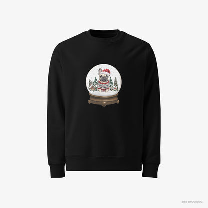 French Bulldog Sweatshirt – Men Black Sweatshirt Classic – Encased in a Christmas Snow Globe (on White Background)