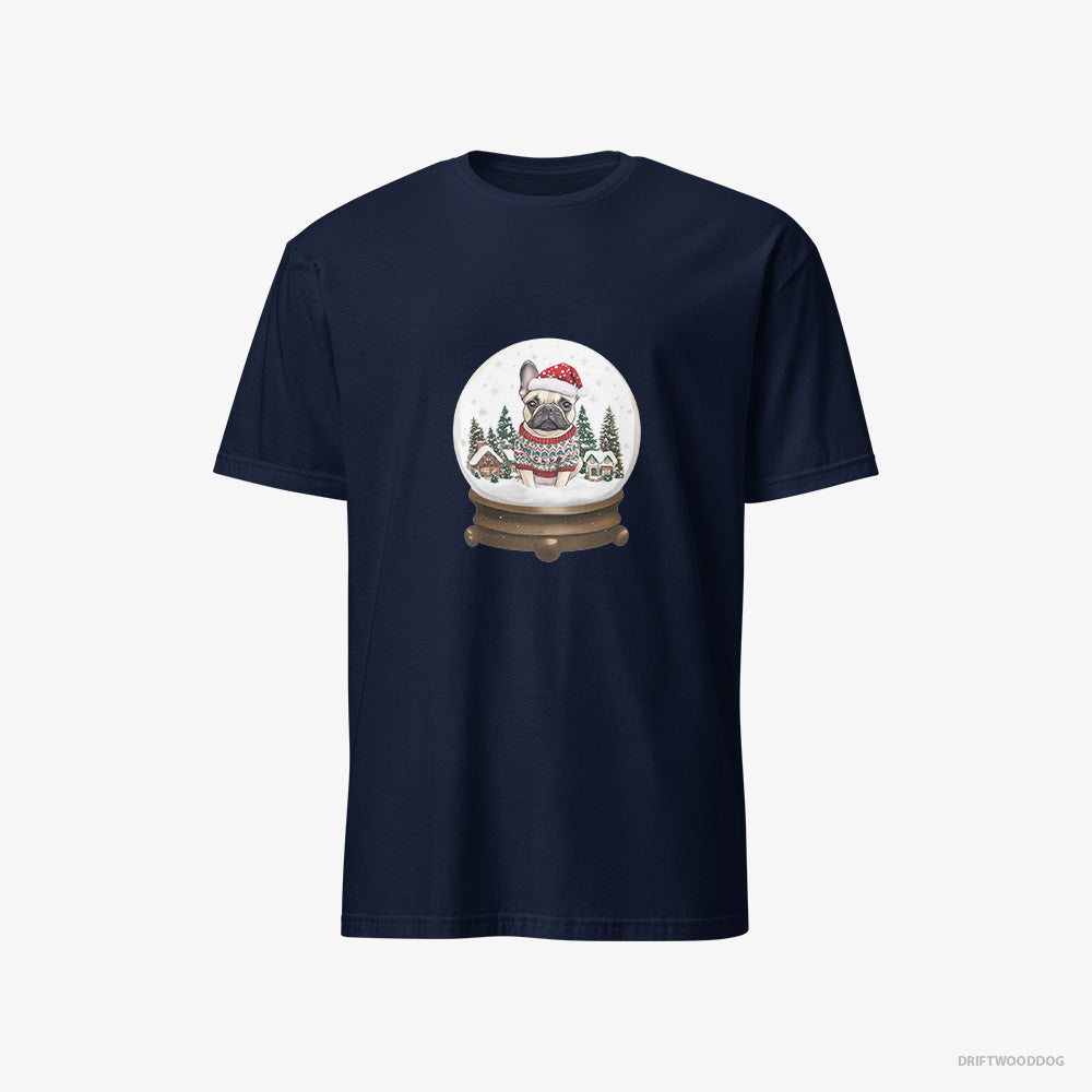 French Bulldog T-Shirt – Men Navy T-Shirt Classic – Encased in a Christmas Snow Globe (on White Background)