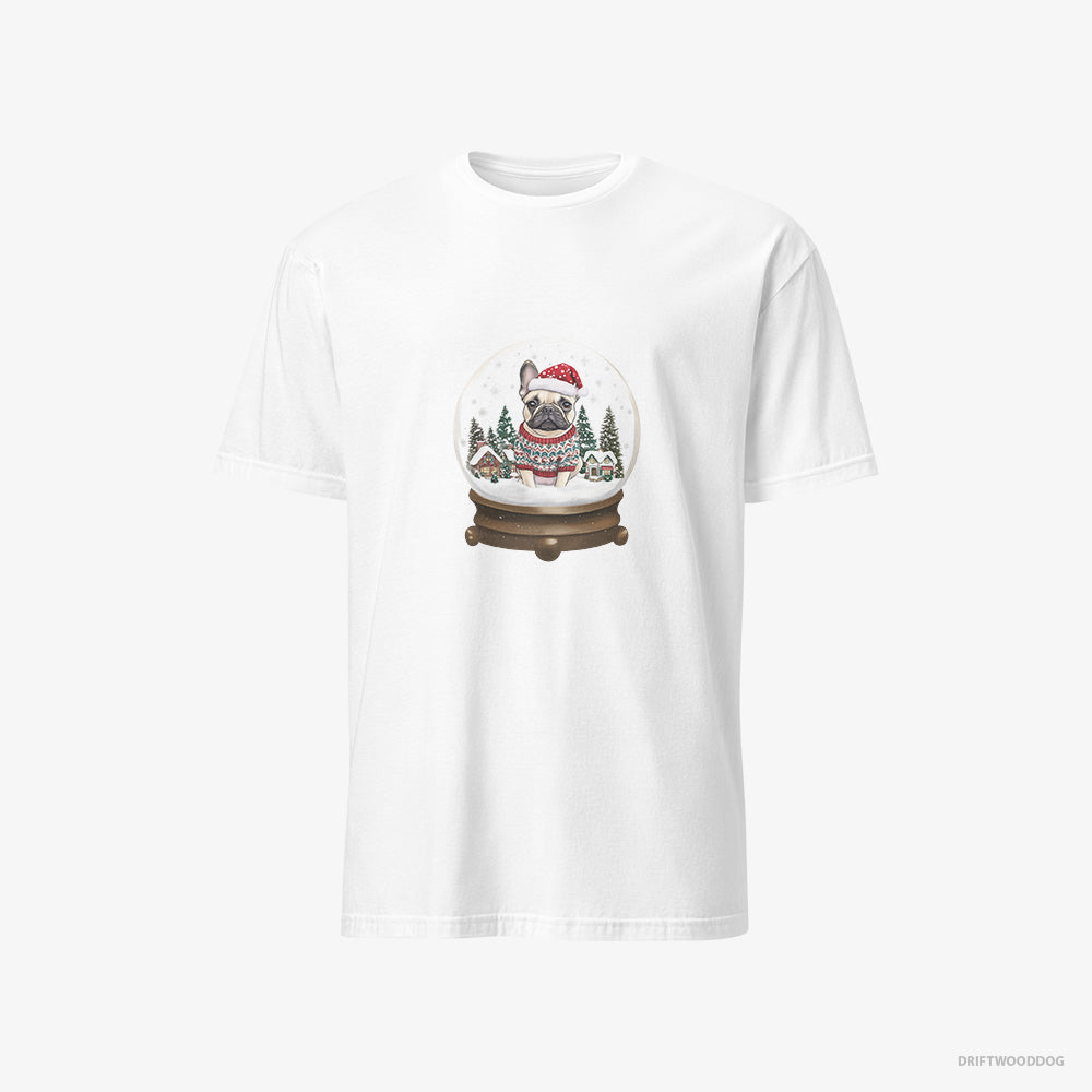 French Bulldog T-Shirt – Men White T-Shirt Classic – Encased in a Christmas Snow Globe (on White Background)