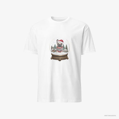 French Bulldog T-Shirt – Men White T-Shirt Classic – Encased in a Christmas Snow Globe (on White Background)