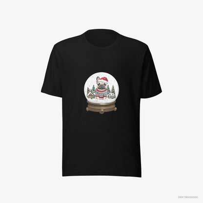 French Bulldog Encased in a Christmas Snow Globe Black T-Shirt